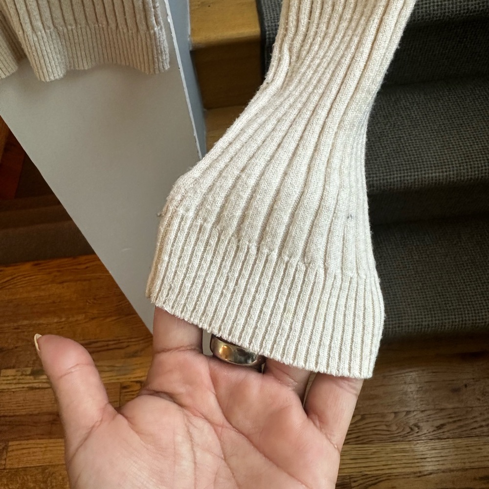 Cream Ribbed Women's Sweater - Picture 5 of 5
